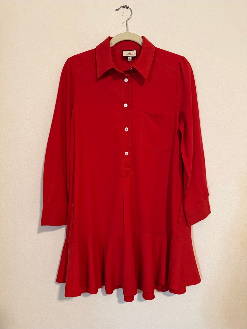 Tuckernuck Crepe Callahan Shirt Dress in Bright Red
